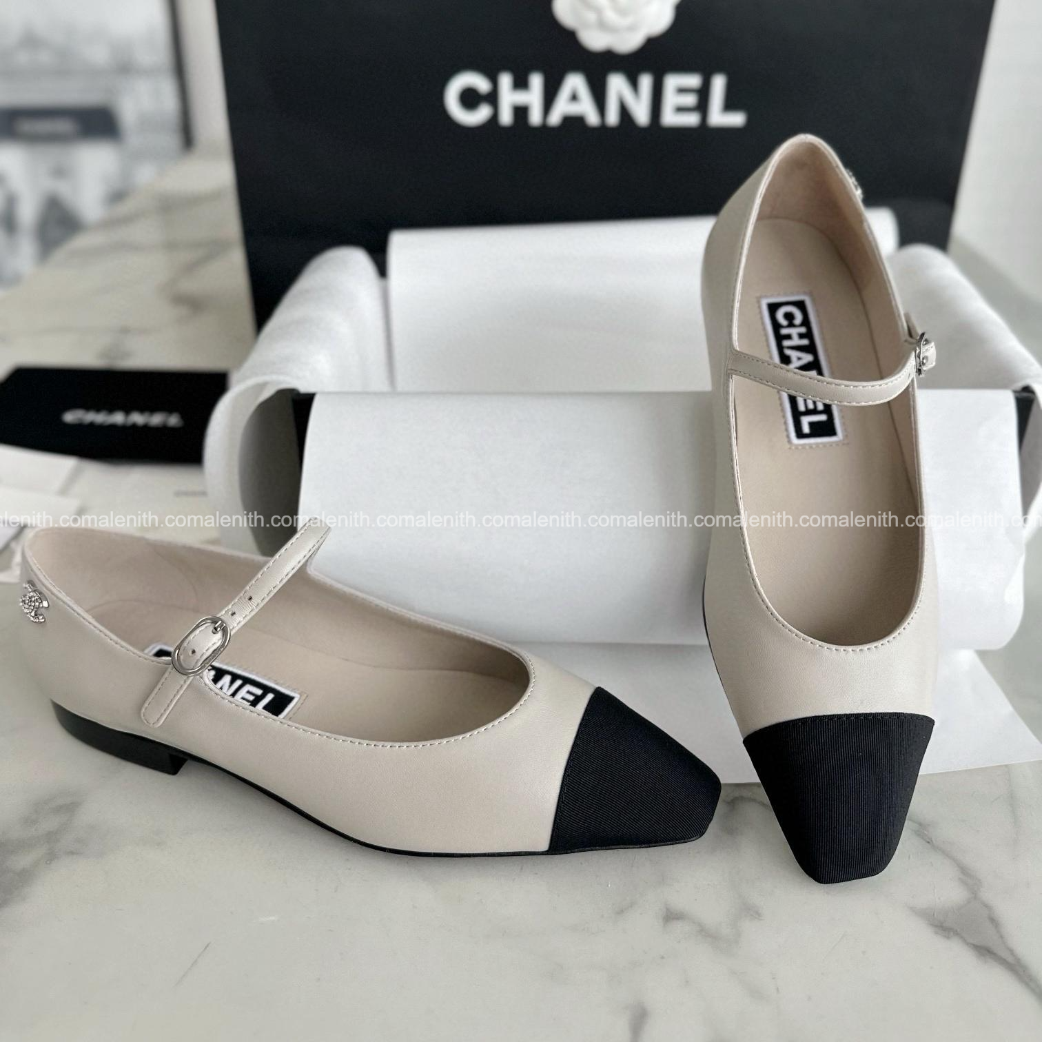 Chanel 24P Gray Flat Mary Janes